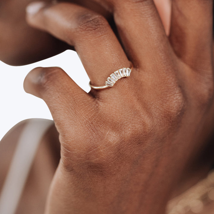 Cleo Deco White Topaz Ring, 14k Yellow Gold