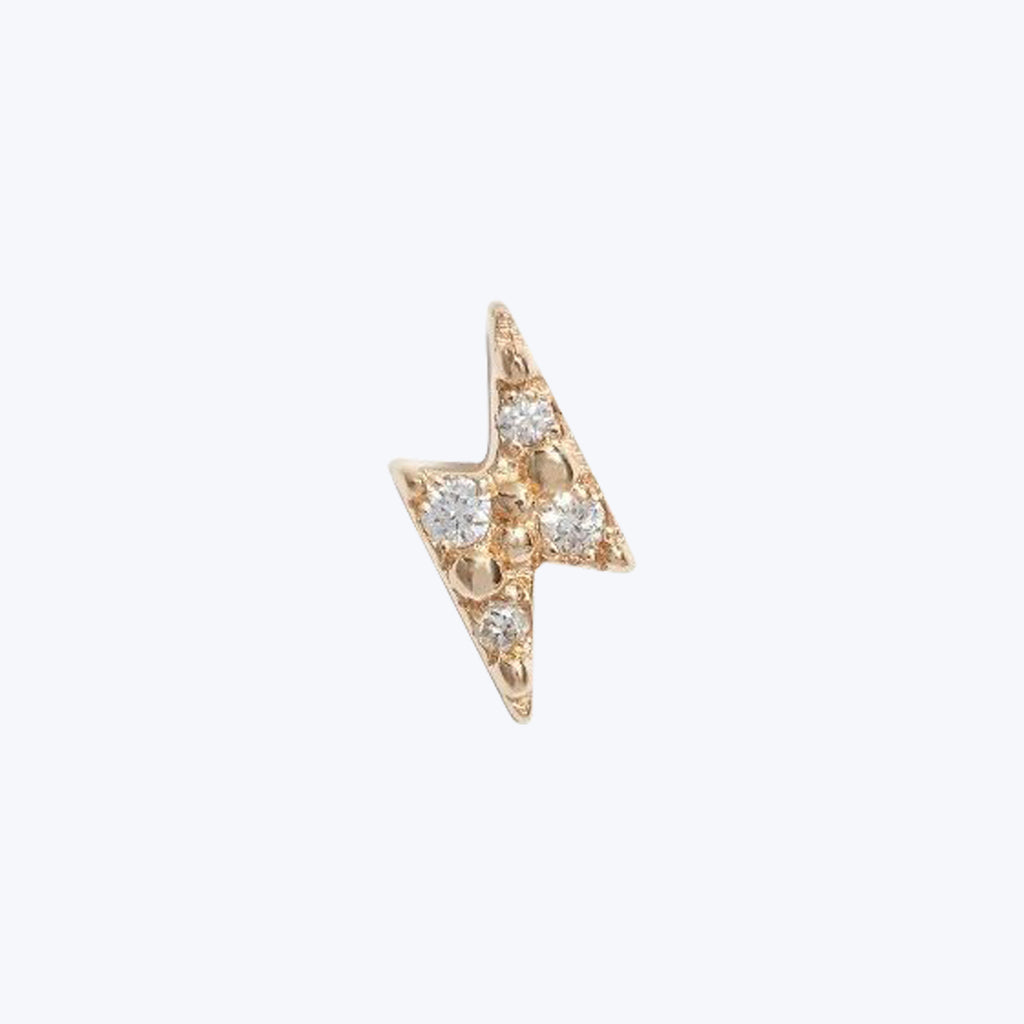 Aztec Celestial Pave Lightning Bolt Stud, 14k Gold