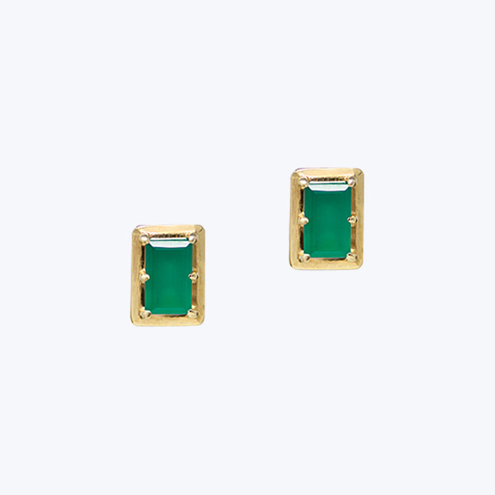 Cleo Carre Baguette Green Onyx Earrings