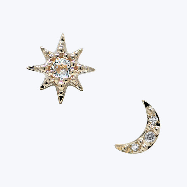 Aztec Clear Topaz Star + Moon Earrings
