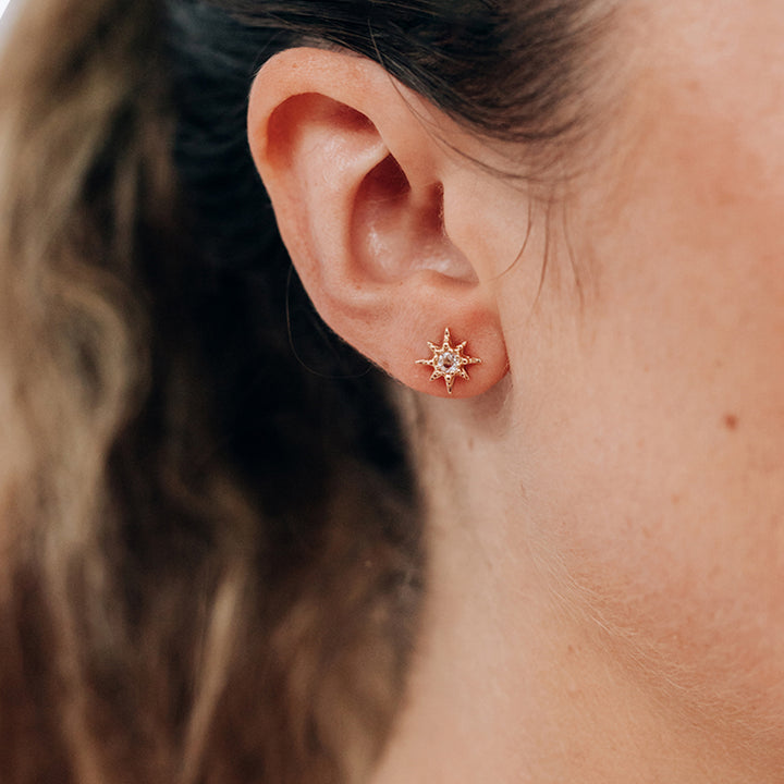 Aztec Clear Topaz Star + Moon Earrings