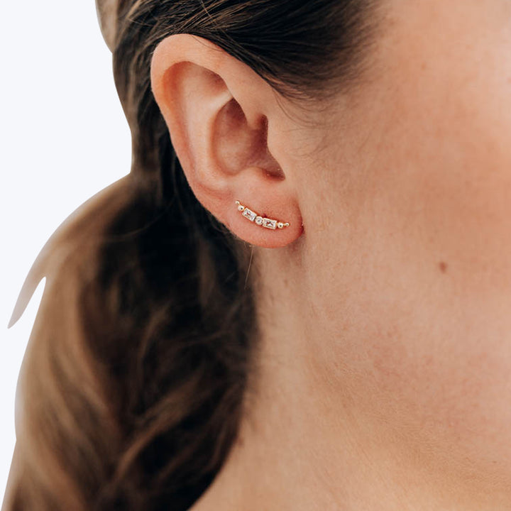 Anzie x Mel Soldera Deco Clear Topaz + Diamond Ear Crawler Right