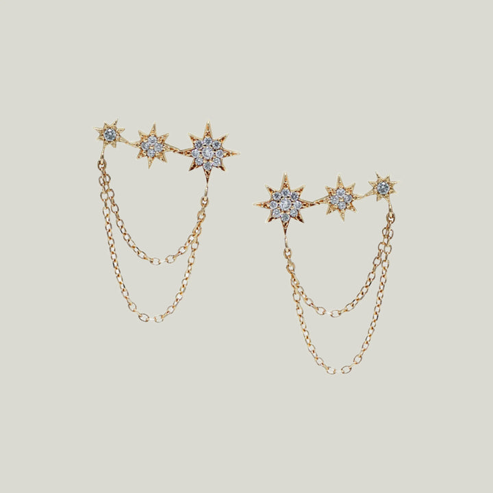 Aztec North Star Diamond Trio Chain Earrings