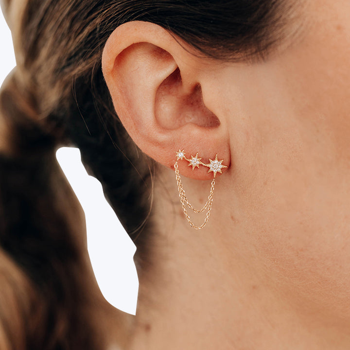 Aztec North Star Diamond Trio Chain Earrings