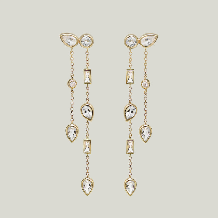 Cleo Liana Double Chain Clear Topaz Chandelier Earrings