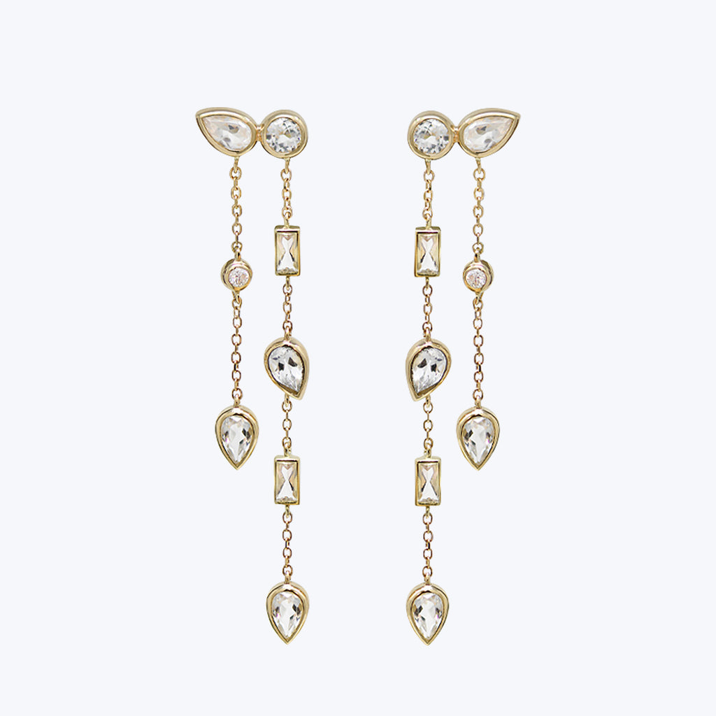 Cleo Liana Double Chain Clear Topaz Chandelier Earrings