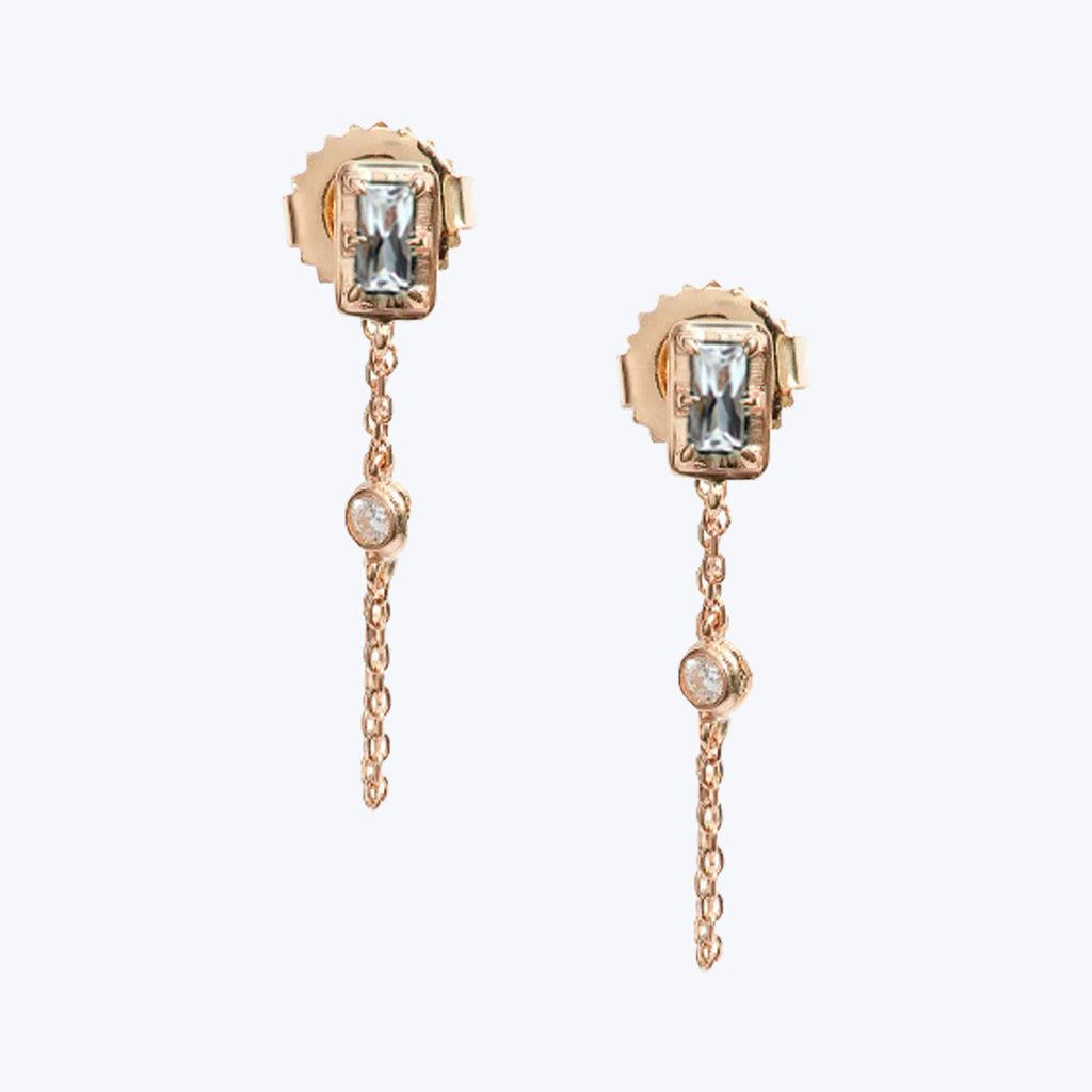 Cleo Carre Chain Baguette Clear Topaz Earrings