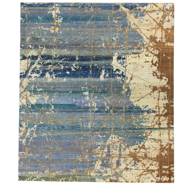 Blue Transitional Abstract Wool Rug - 9' x 10'5" Default Title