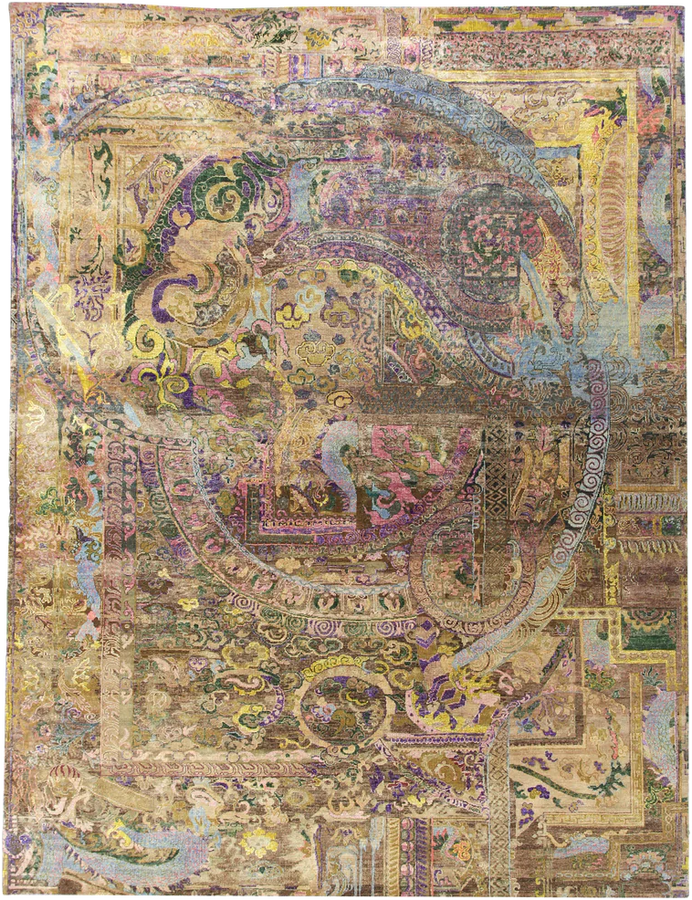 Multicolored Transitional Wool Silk Blend Rug - 9'1