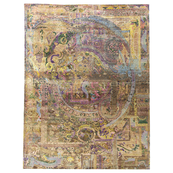Multicolored Transitional Wool Silk Blend Rug - 9'1" x 12' Default Title