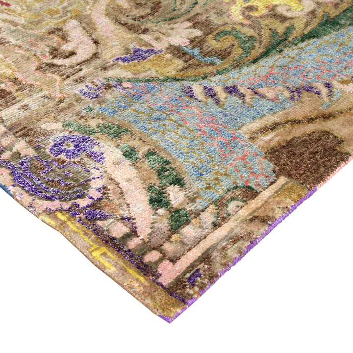 Multicolored Transitional Wool Silk Blend Rug - 9'1" x 12' Default Title