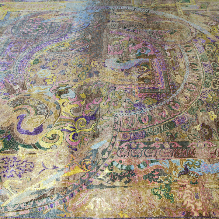 Multicolored Transitional Wool Silk Blend Rug - 9'1" x 12' Default Title