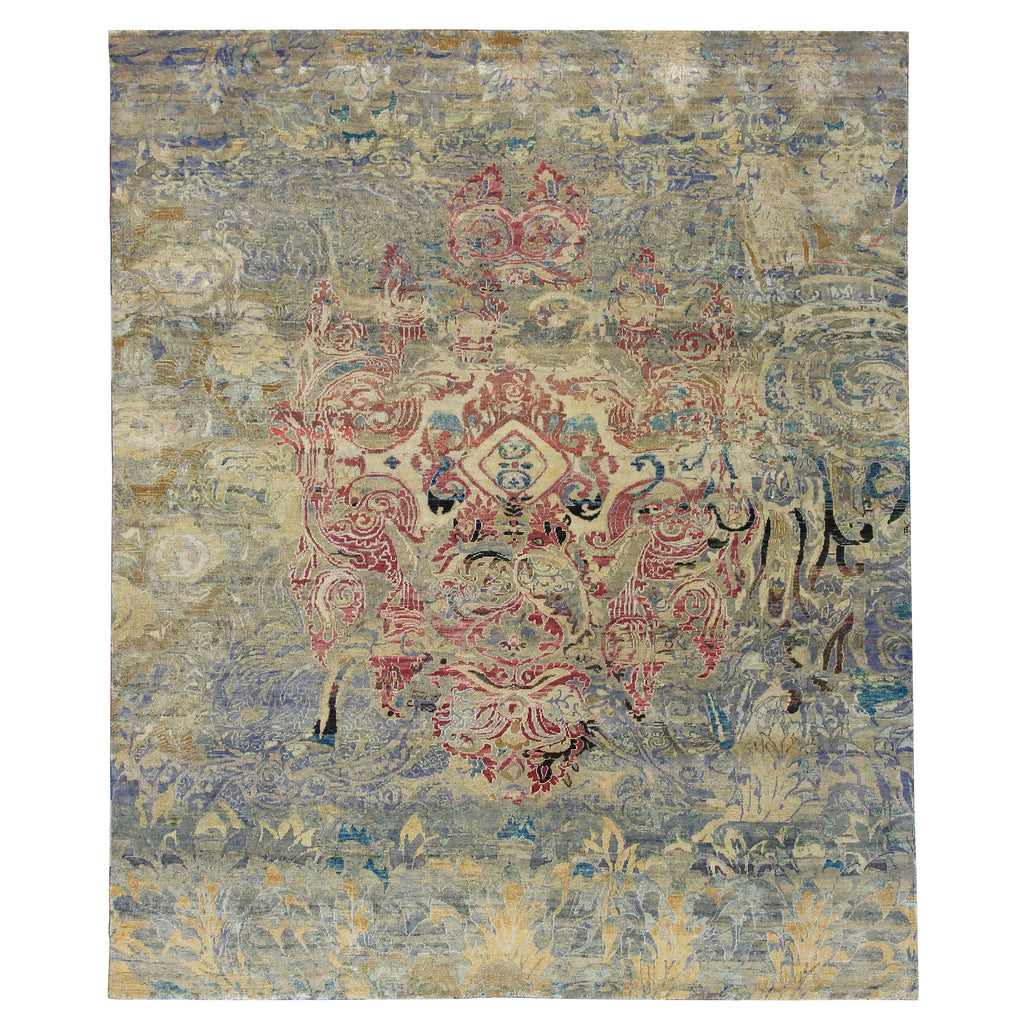 Multicolored Transitional Wool Silk Blend Rug - 7'10" x 9'9" Default Title
