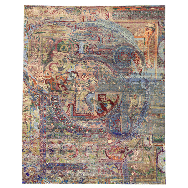 Multicolored Transitional Wool Silk Blend Rug - 7'8" x 9'10" Default Title