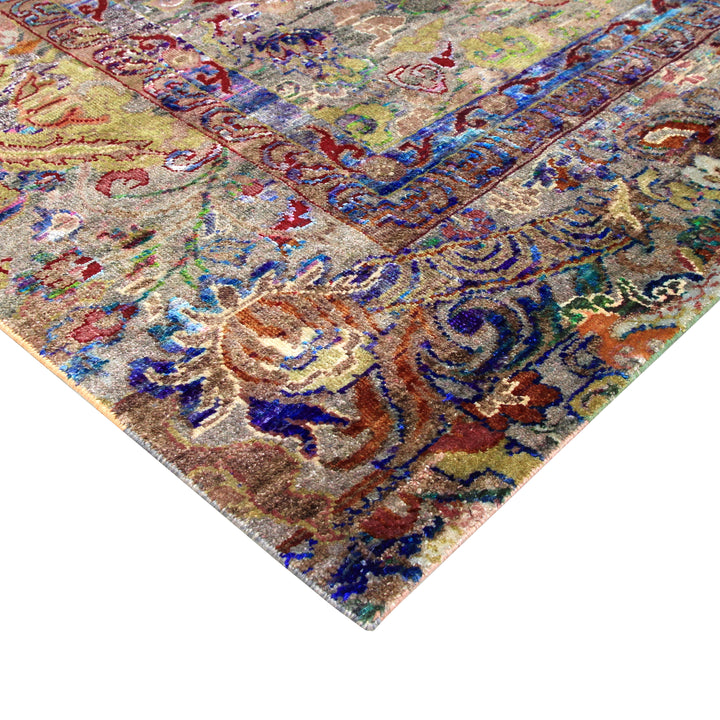 Multicolored Transitional Wool Silk Blend Rug - 7'8" x 9'10" Default Title