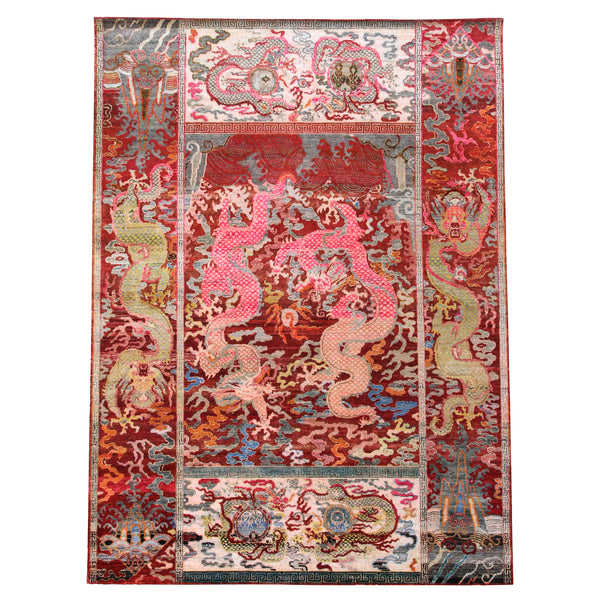 Red Multicolored Transitional Silk Rug - 8'10" x 12'8" Default Title