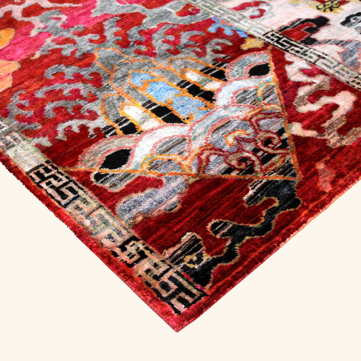 Red Multicolored Transitional Silk Rug - 8'10" x 12'8" Default Title