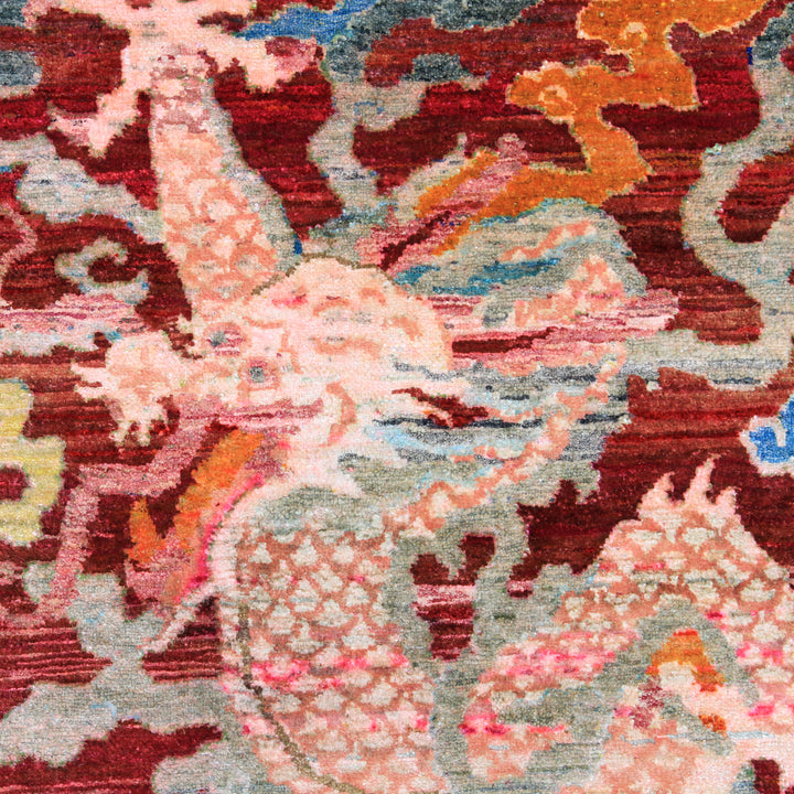 Red Multicolored Transitional Silk Rug - 8'10" x 12'8" Default Title