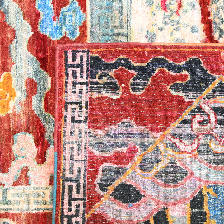 Red Multicolored Transitional Silk Rug - 8'10" x 12'8" Default Title