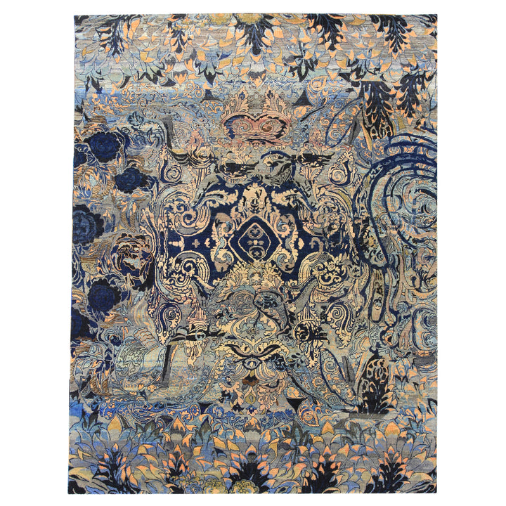 Blue Transitional Silk Wool Blend Rug - 7'9" x 10'1" Default Title