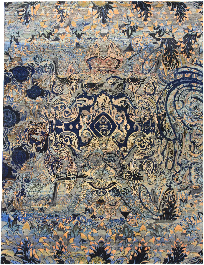 Blue Transitional Silk Wool Blend Rug - 7'9
