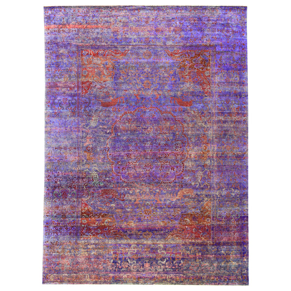 Purple Transitional Wool Silk Blend Rug - 8'10" x 12'1" Default Title