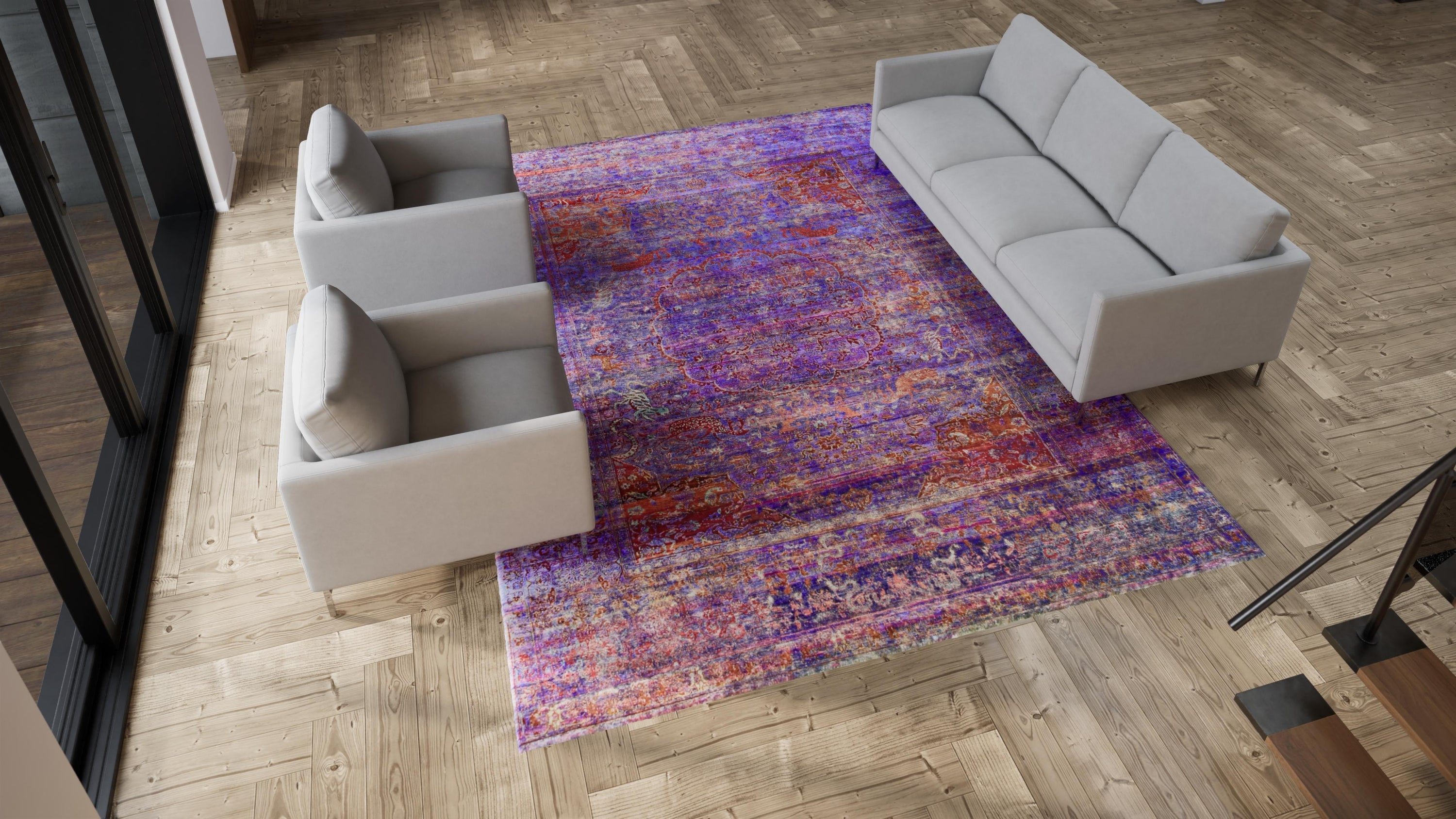 Purple Transitional Wool Silk Blend Rug - 8'10" x 12'1"