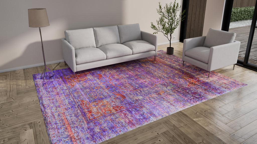 Purple Transitional Wool Silk Blend Rug - 8'10" x 12'1"