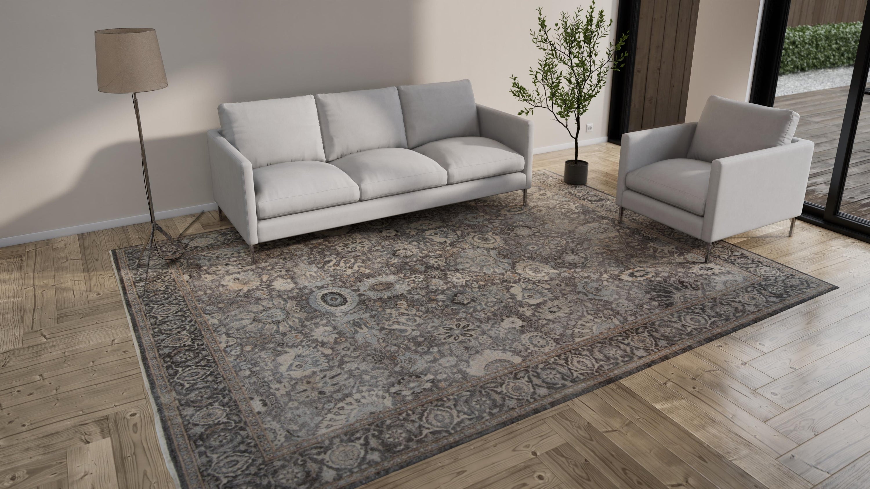 Grey Traditional Wool Rug - 9' x 12'