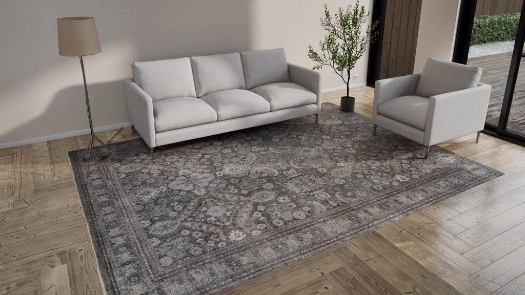 Stone Sabideh Grey Distressed Transitional Wool Rug - 9' x 12'