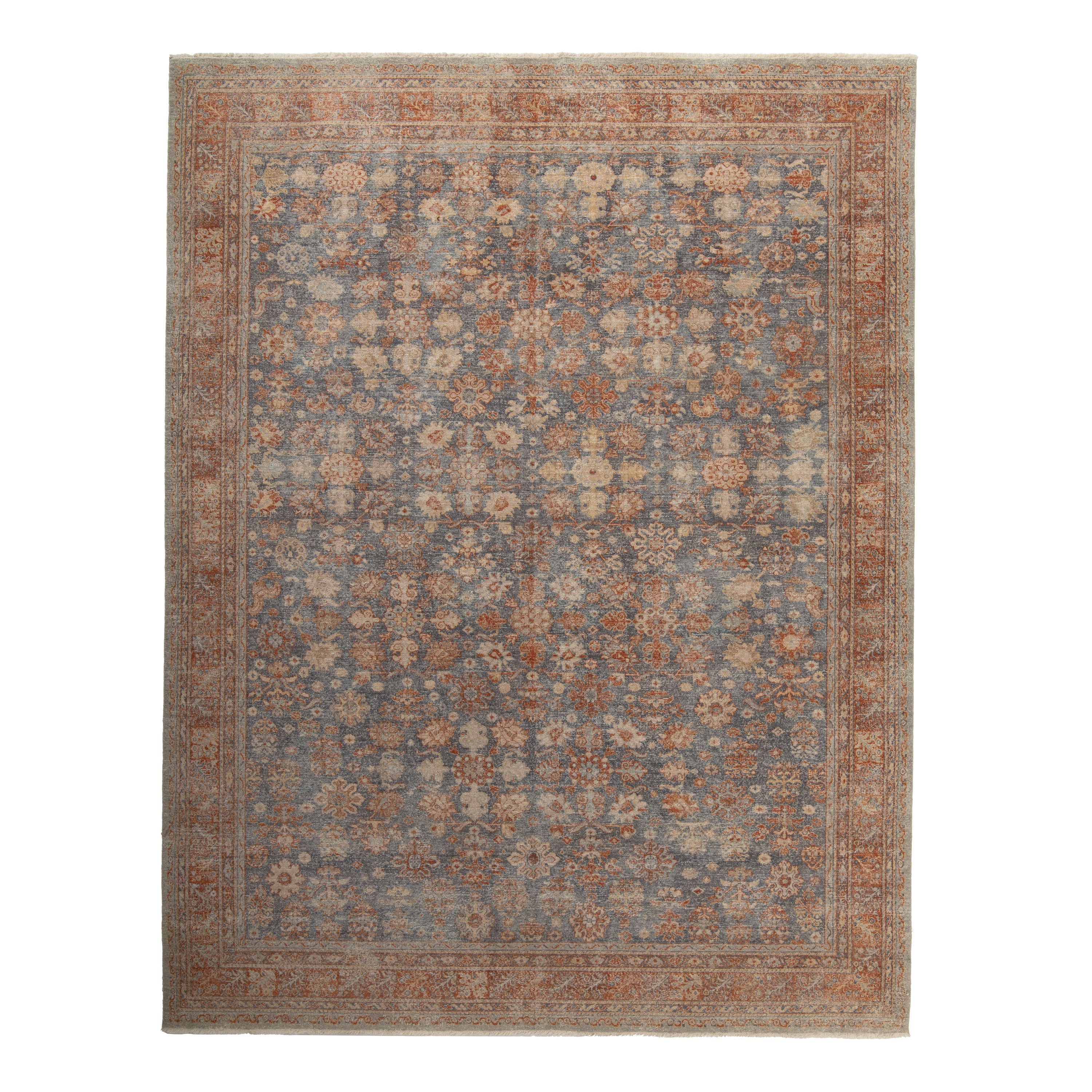 Rust & Blue Sabideh Distressed Traditional Wool Rug - 9' x 12