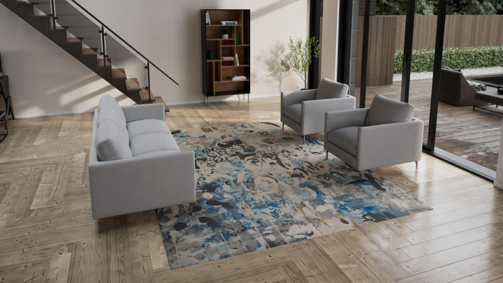 Blue Aurora Tibetan Contemporary Wool Silk Blend Rug - 9' x 12'