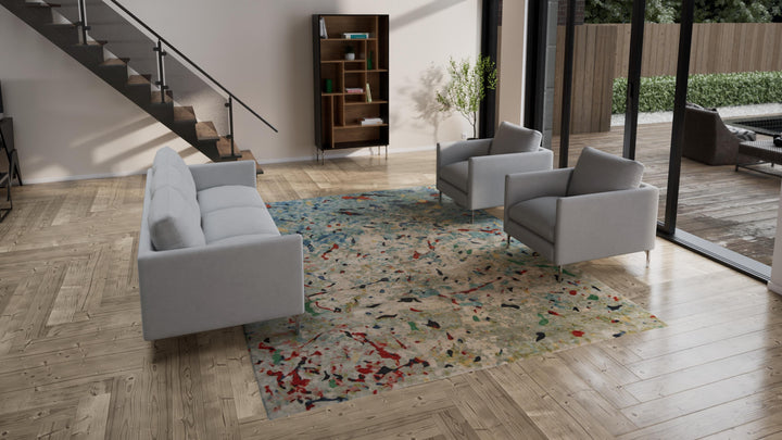 Multicolored Aurora Tibetan Contemporary Wool & Silk Rug - 9' x 12'