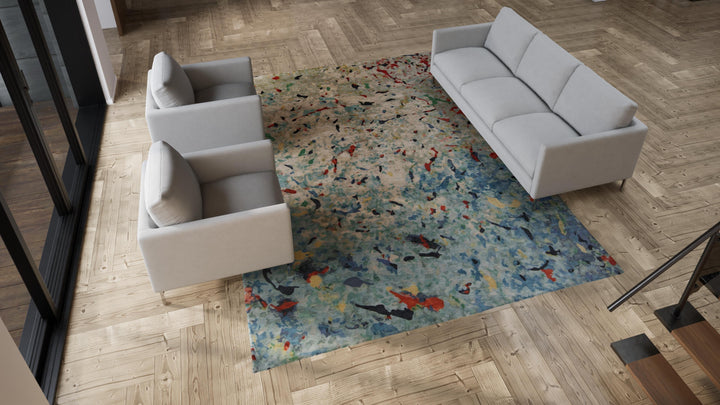 Multicolored Aurora Tibetan Contemporary Wool & Silk Rug - 9' x 12'