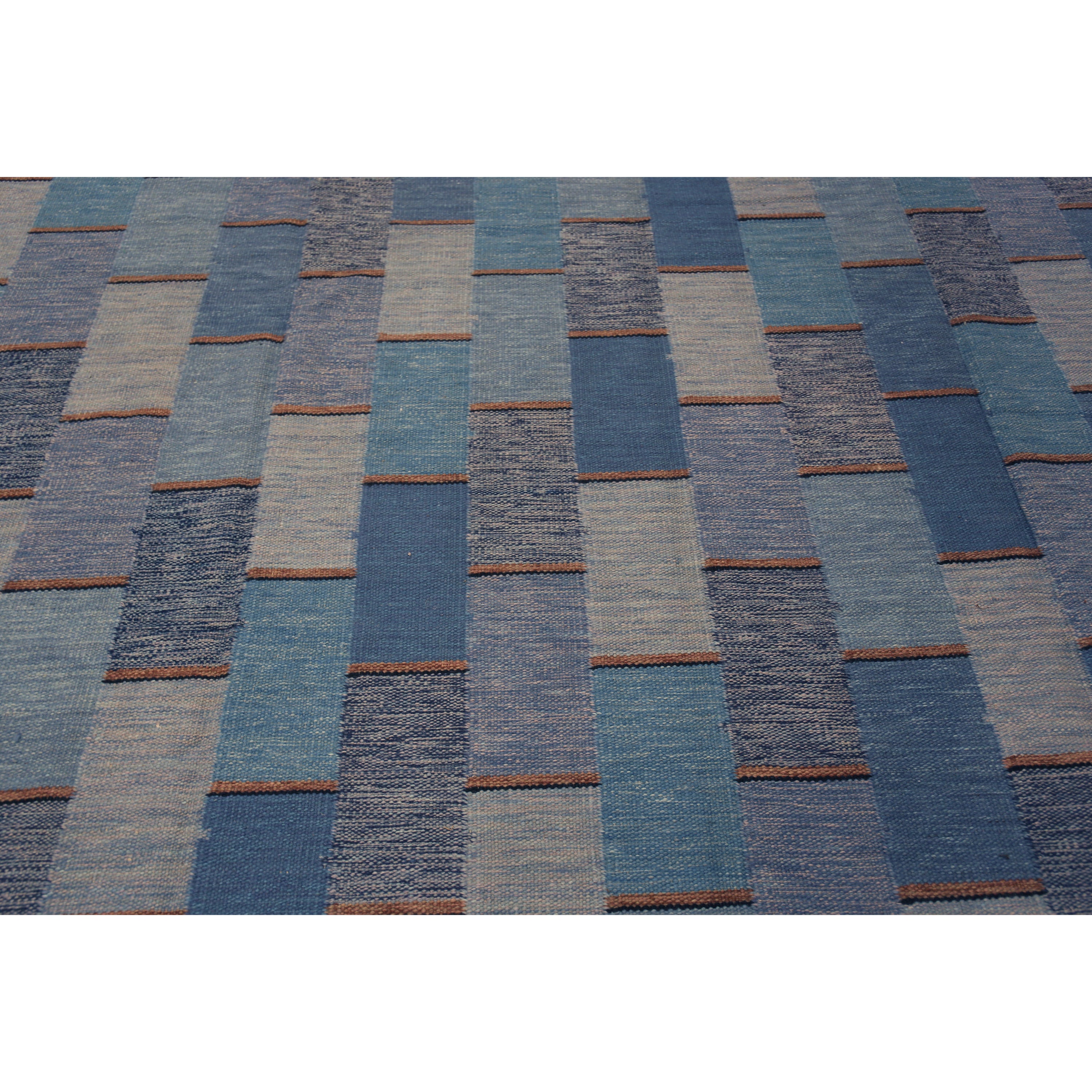 Blue Geometric Swedish Style Wool Kilim Rug - 11'8" x 17'10"