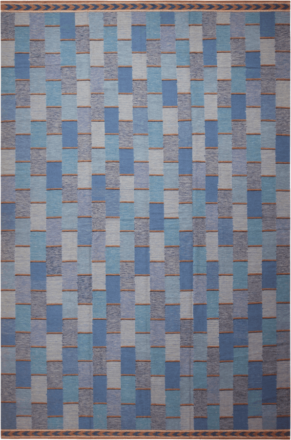 Blue Geometric Swedish Style Wool Kilim Rug - 11'8