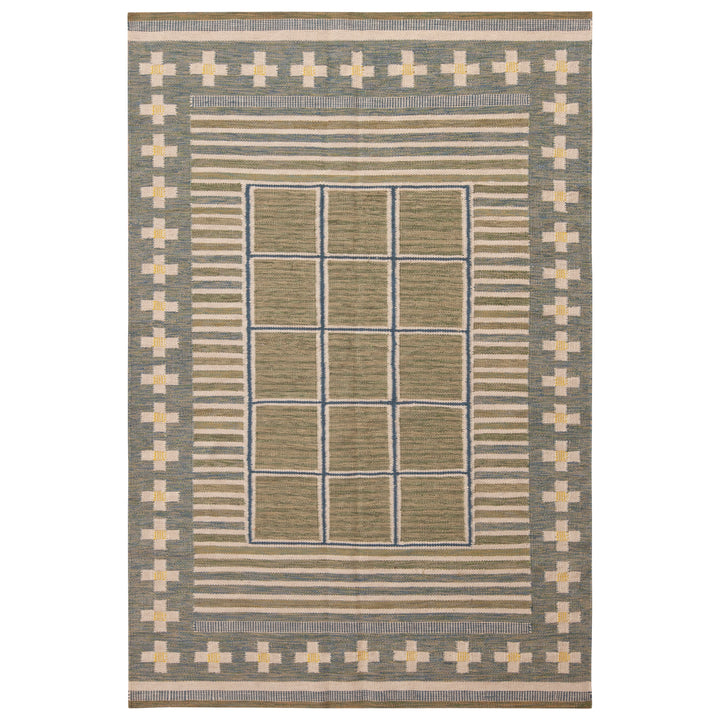 Multicolored Geometric Swedish Wool Kilim Rug - 6' x 9'