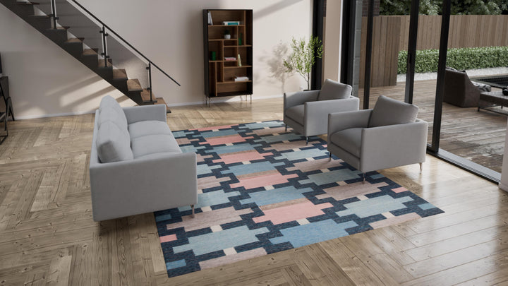 Pink & Blue Swedish Inspired Wool Rug - 9'3" x 12'3"