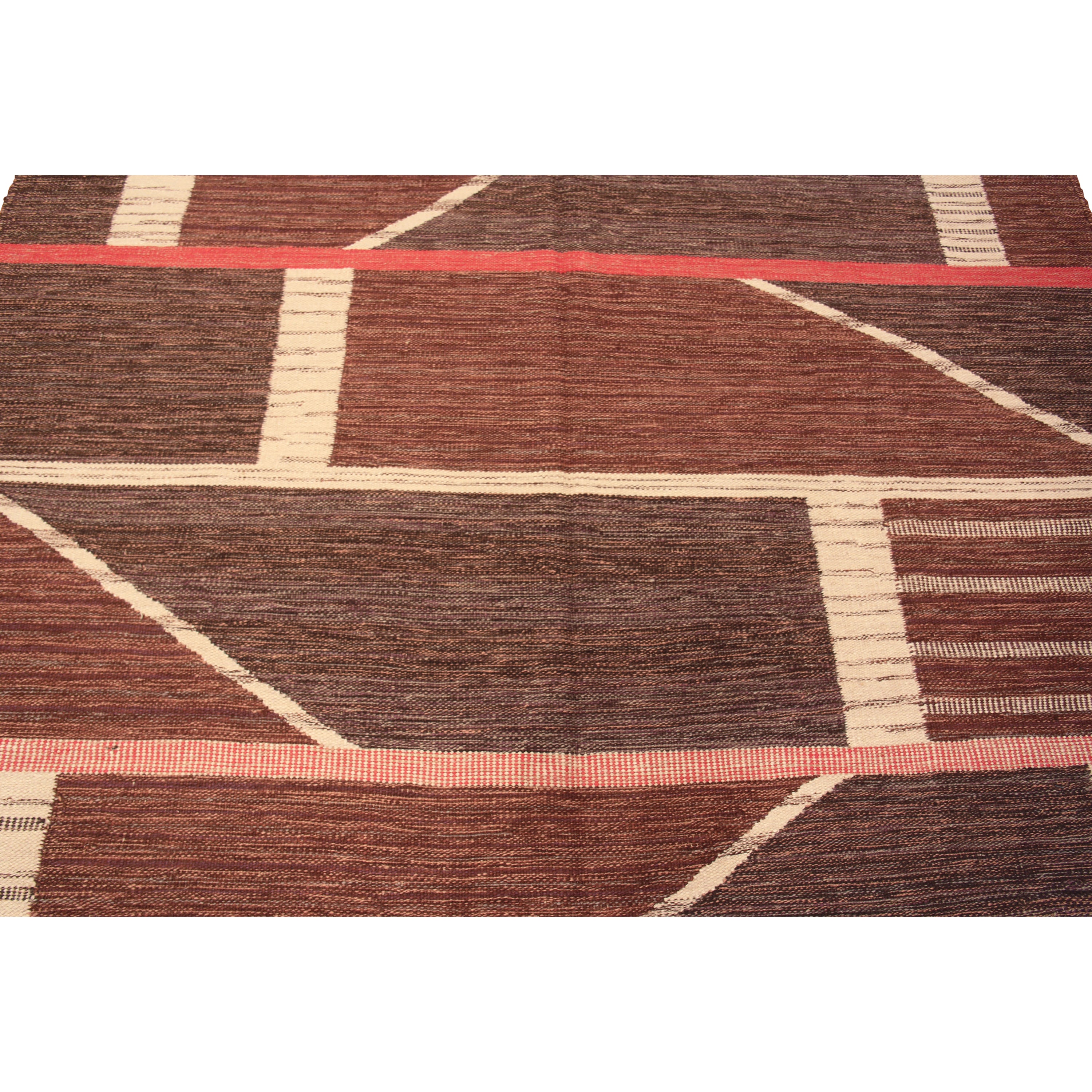 Red Geometric Swedish Style Wool Kilim Rug - 8'2" x 10'3"