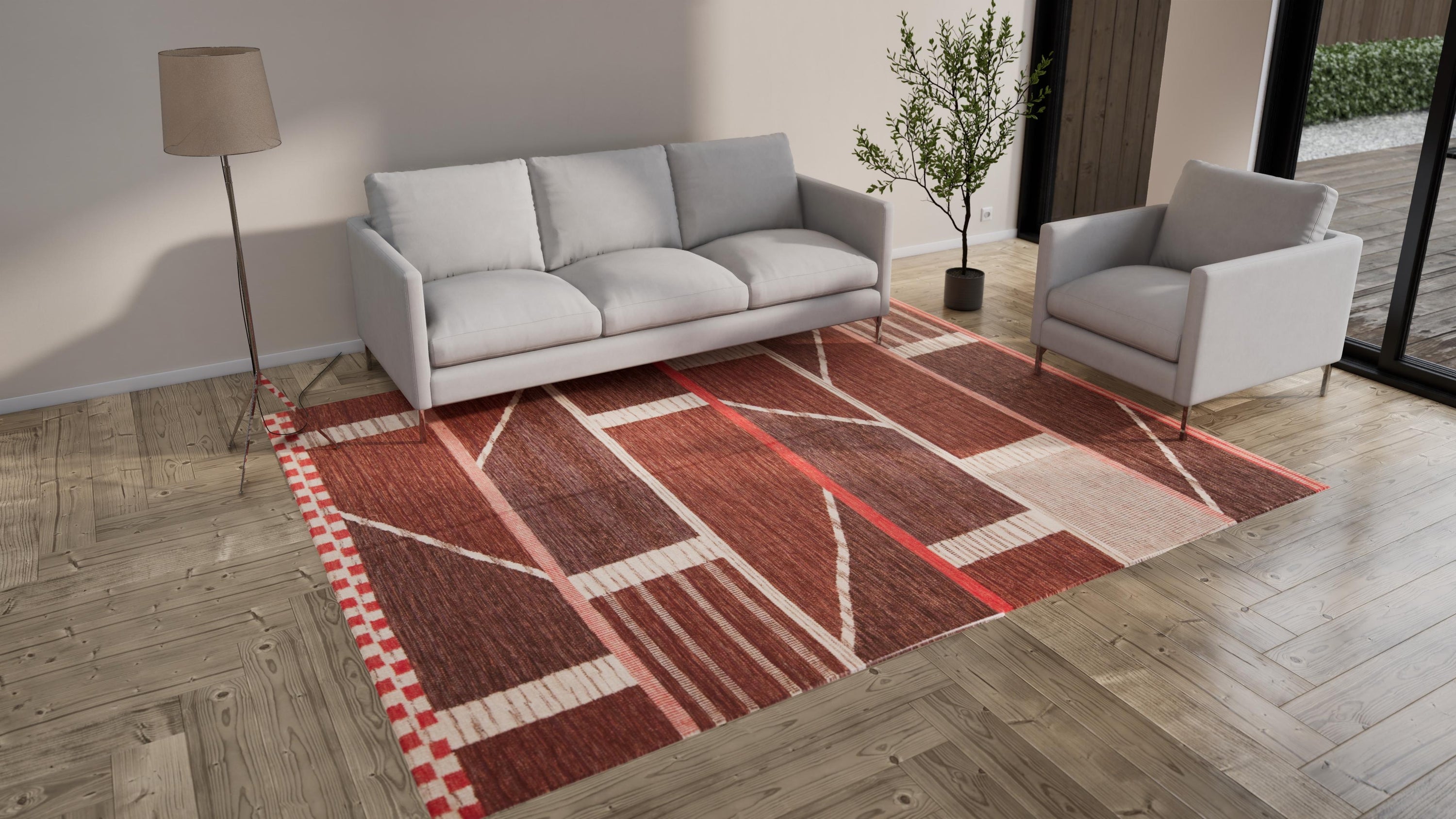 Red Geometric Swedish Style Wool Kilim Rug - 8'2" x 10'3"