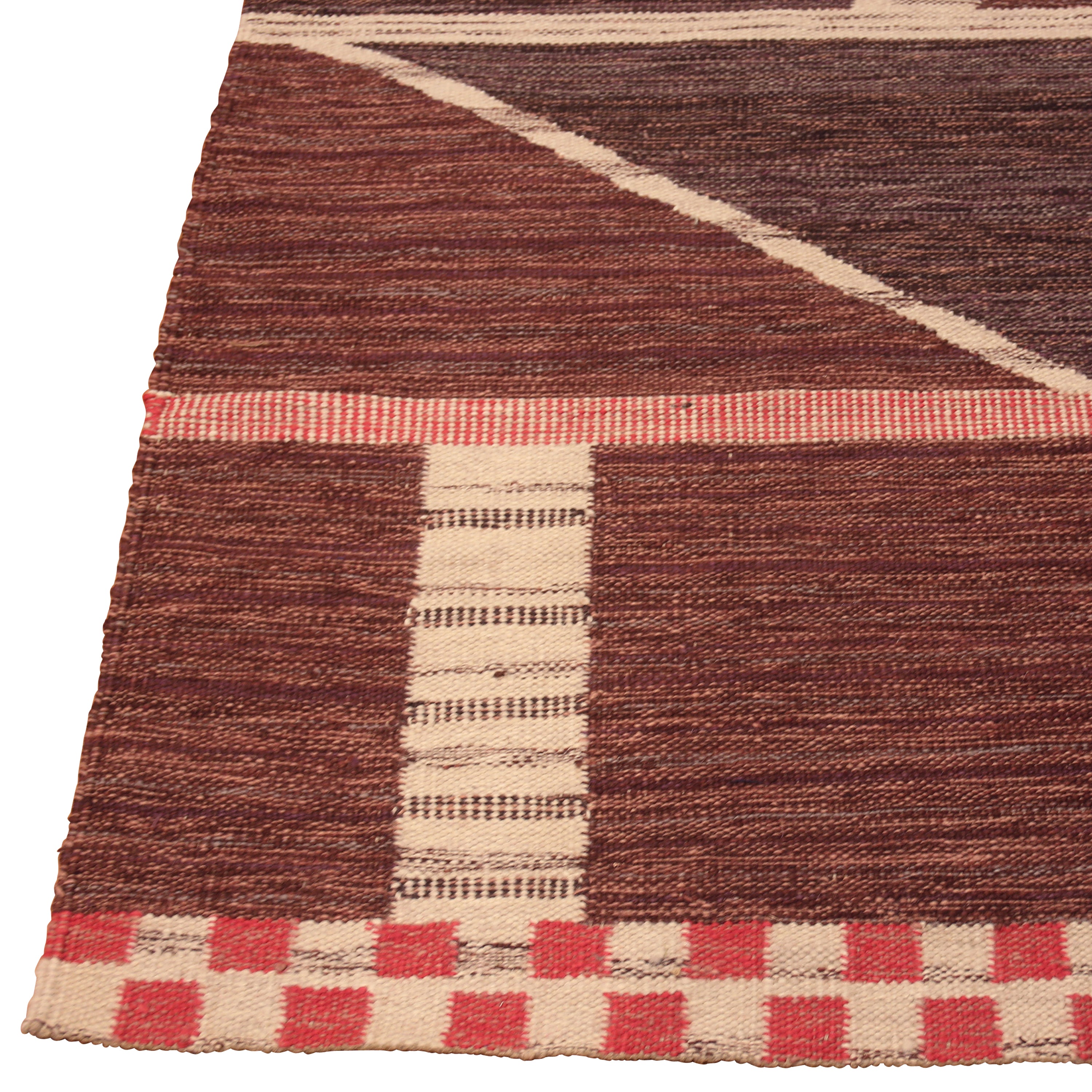 Red Geometric Swedish Style Wool Kilim Rug - 8'2" x 10'3"