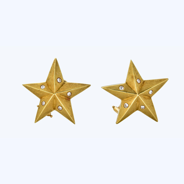 Italian Gold/Diamond Star Earrings