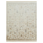 Cream and Taupe Transitional Silk Rug - 9' x 12'5"