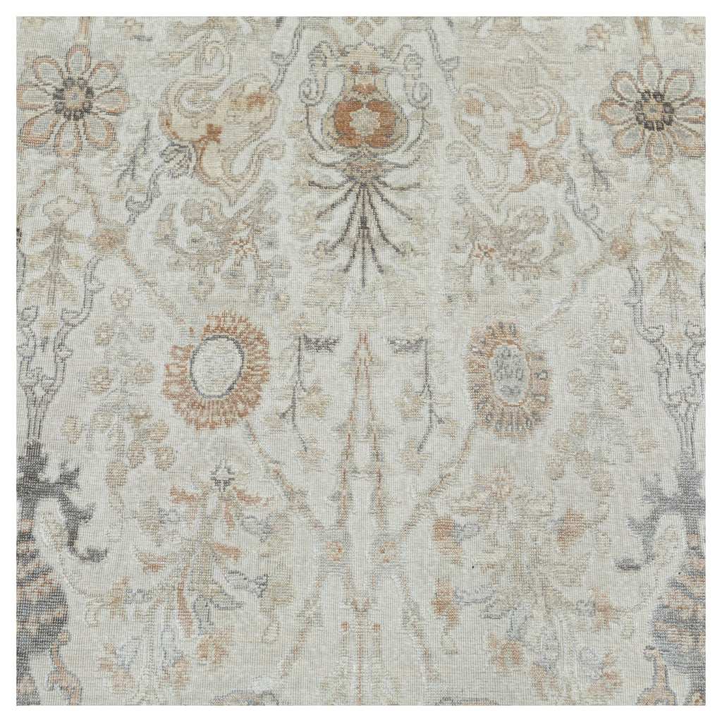 Cream and Taupe Transitional Silk Rug - 9' x 12'5"