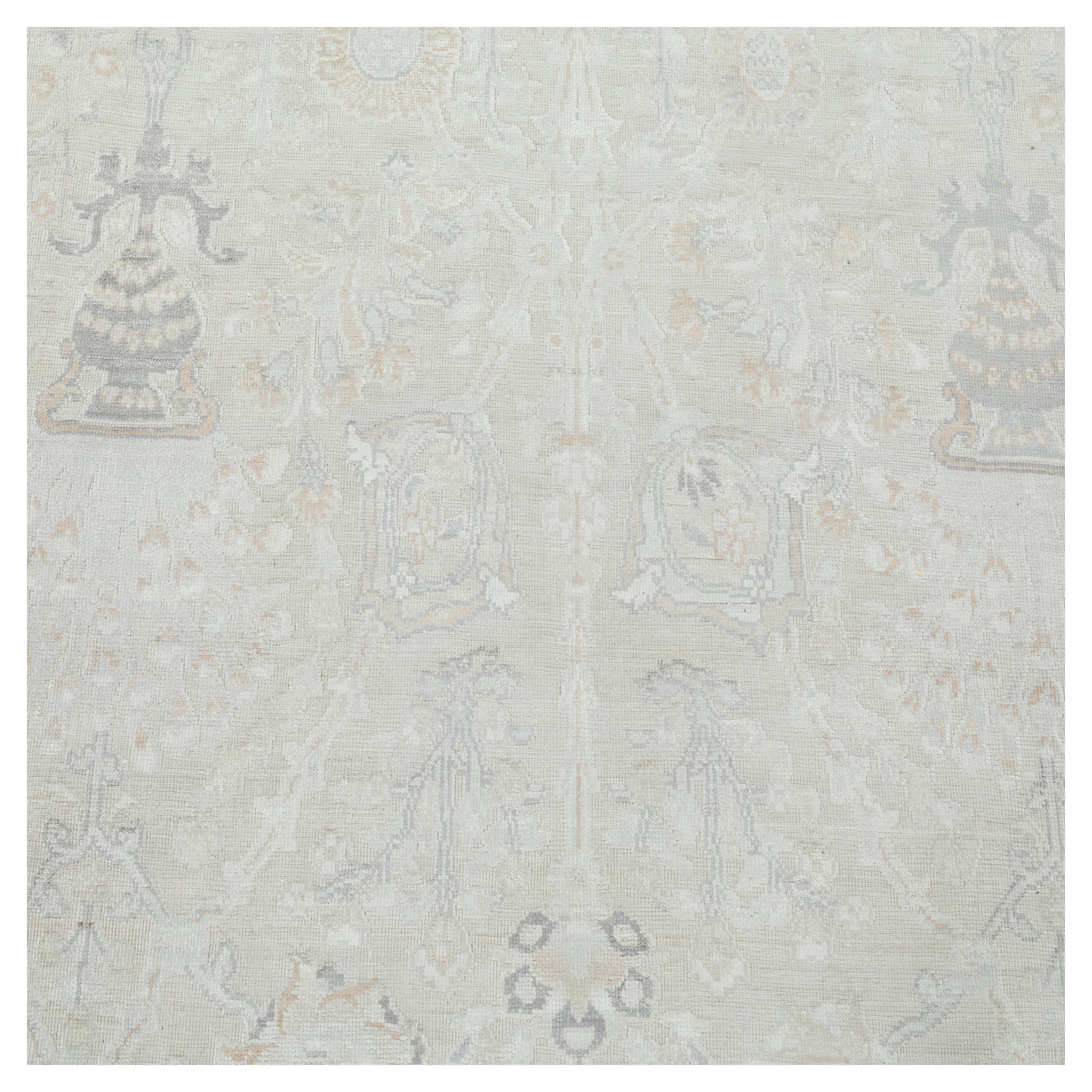 Cream and Taupe Transitional Silk Rug - 9' x 12'5"