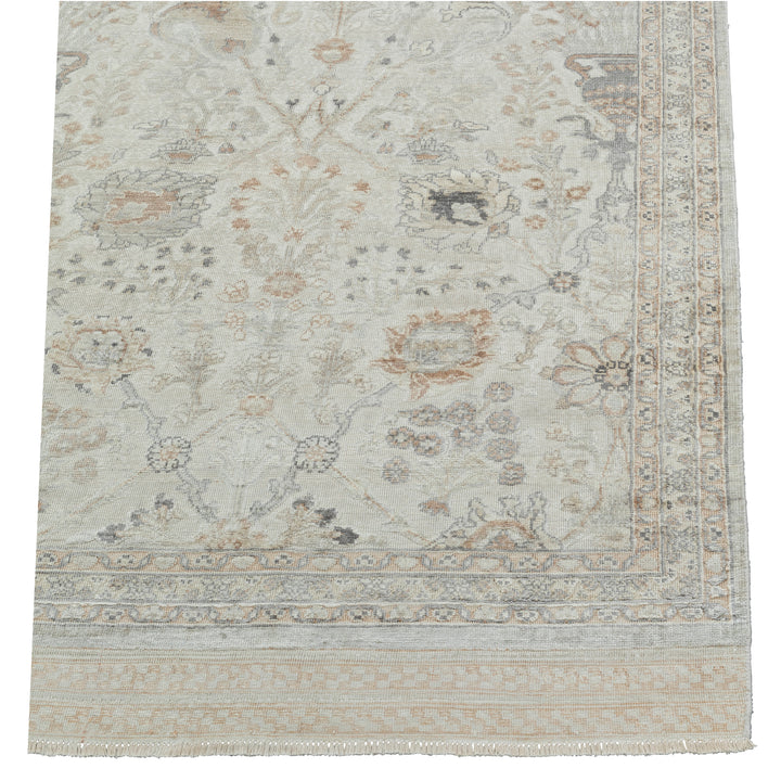 Cream and Taupe Transitional Silk Rug - 9' x 12'5"