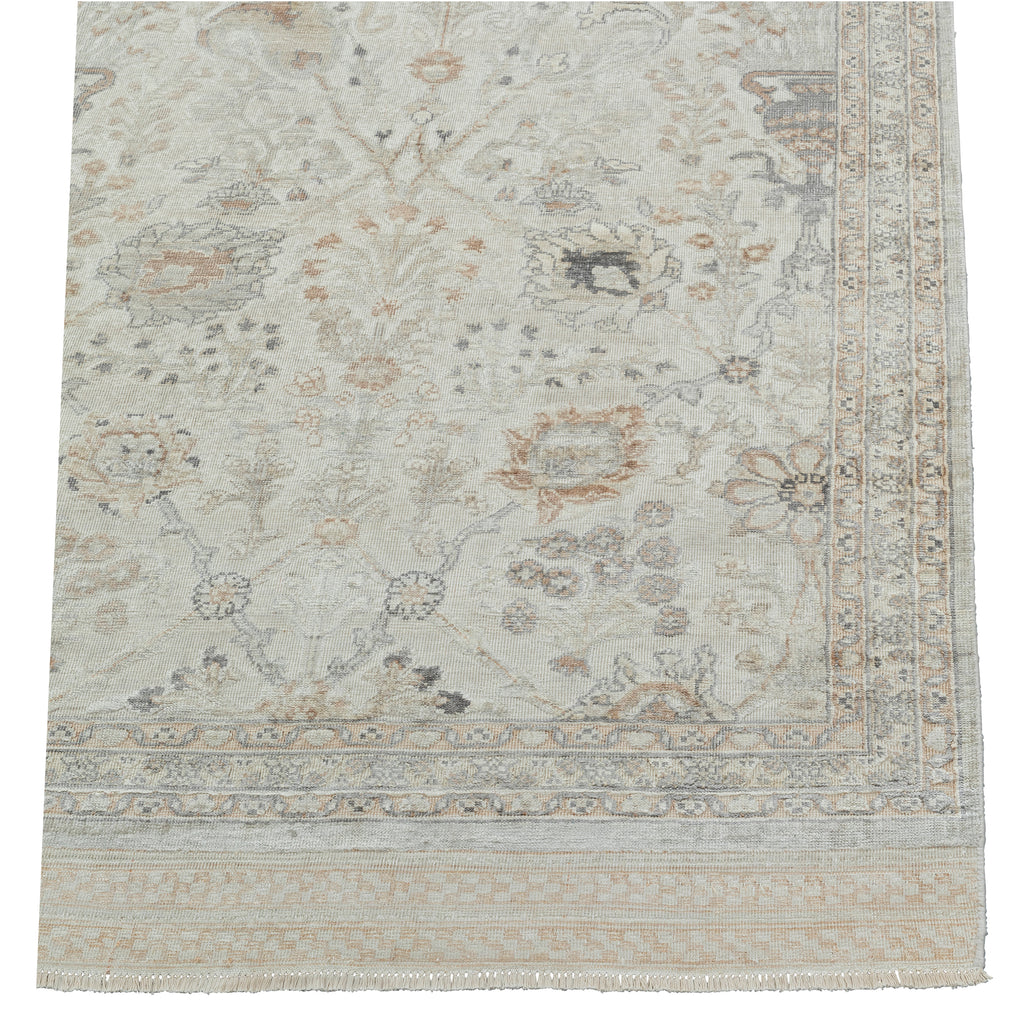 Cream and Taupe Transitional Silk Rug - 9' x 12'5"