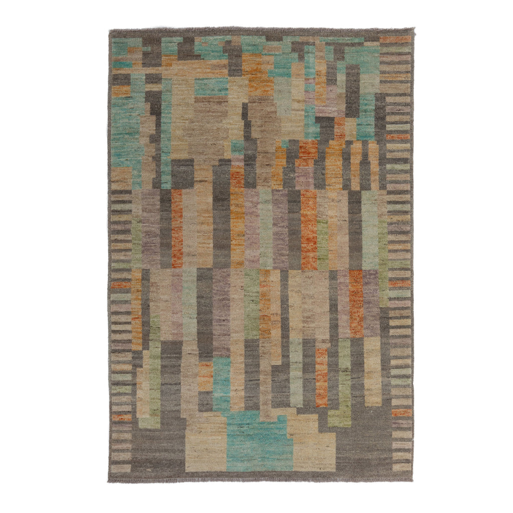 Zameen Patterned Transitional Wool Rug - 4'2" x 5'11"