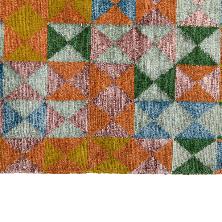 Multicolored Stelle Contemporary Tibetan Wool Silk Blend Rug - 8'11" x 12'2"