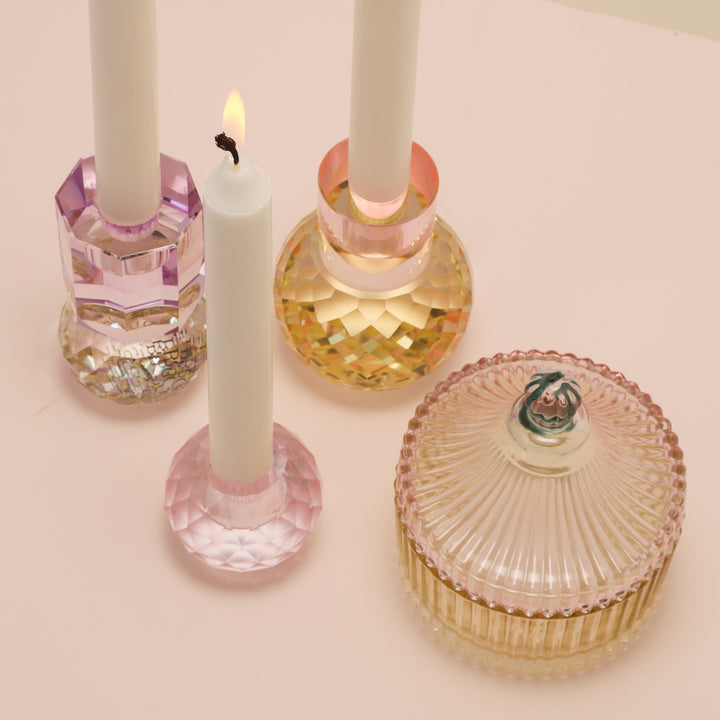 Disco Crystal Candle Holder Light Pink